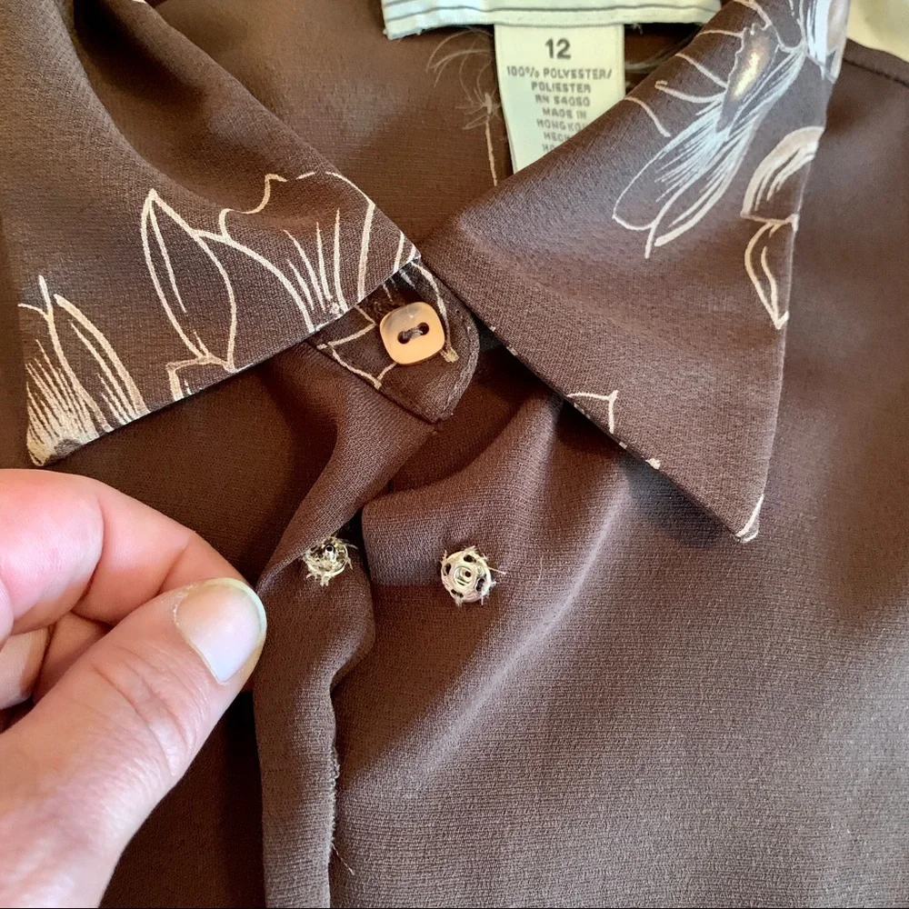 Vintage 1970's Brown Floral Blouse - Picture 11 of 12